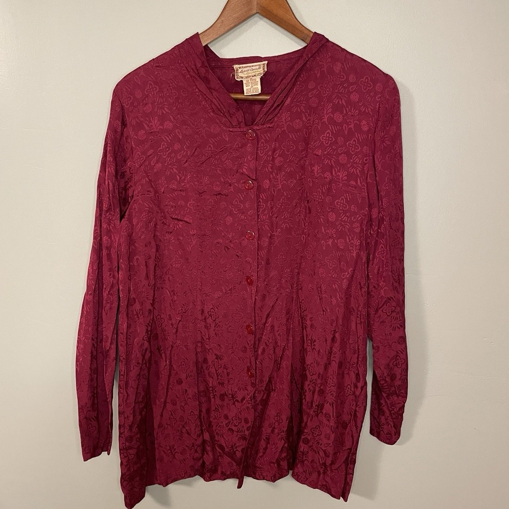 Vintage April Cornell Floral Red Colorful Women's M Rayon Blouse